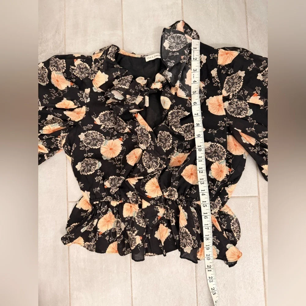 Ulla Johnson Nadya Short Sleeve Blouse Noir Floral Size 2
